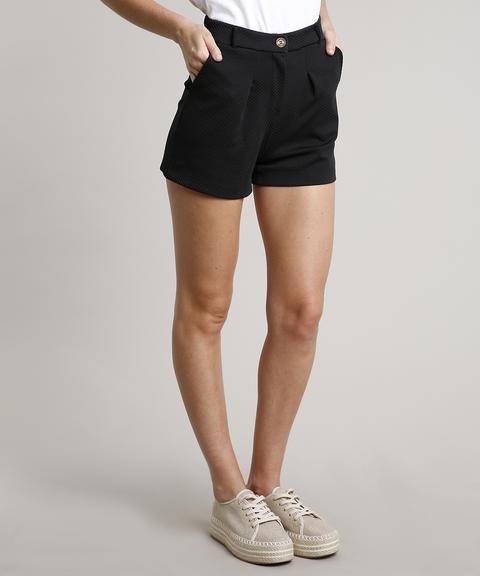 Short Feminino Texturizado Com Bolsos Preto