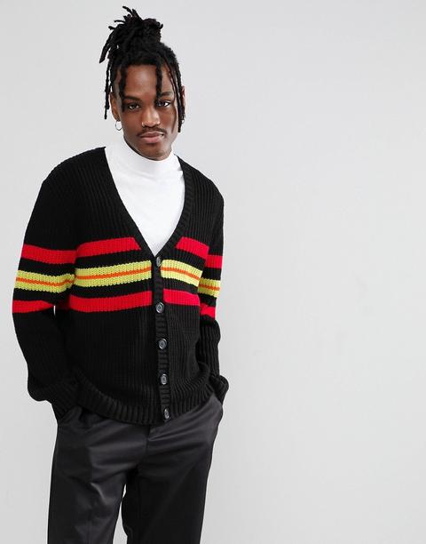 Asos - Cardigan Comodo Nero A Righe - Nero