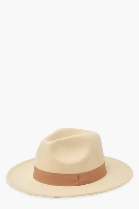 Womens Tonal Trim Fedora - White - One Size, White