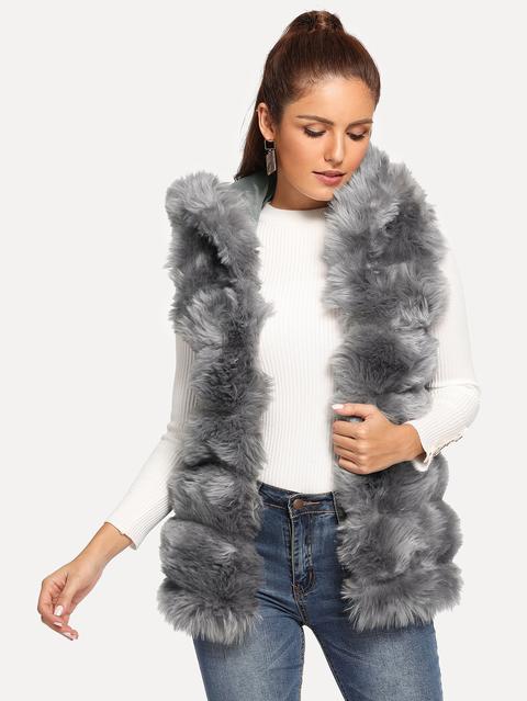 Gilet Con Cappuccio In Pelliccia Sintetica