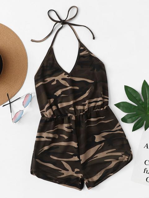 Camo Print Halter Romper