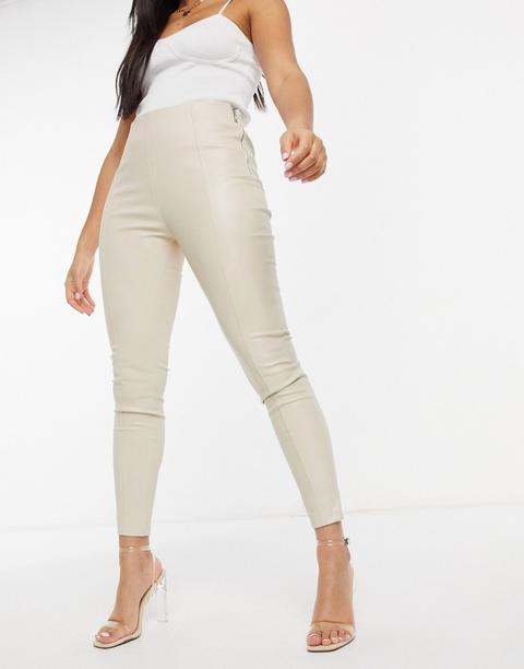 The Couture Club Leather Look Leggings In Cream-white