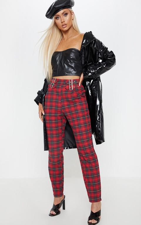 Tartan Check Buckle Detail Skinny Trouser