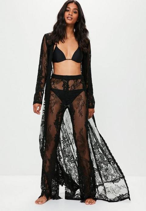 Premium Black Lace Beach Trousers, Black from Missguided on 21