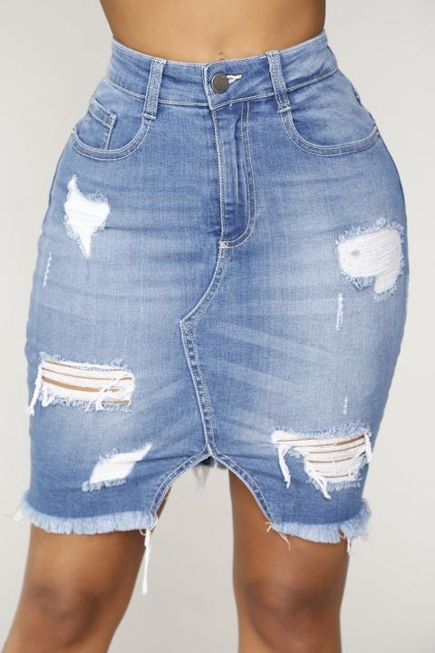 Jonie Distressed Denim Skirt - Medium