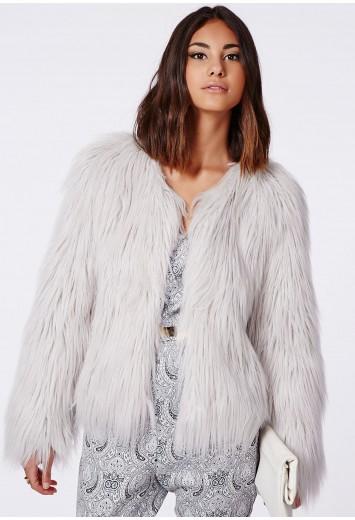 Cassie Shaggy Faux Fur Coat Grey