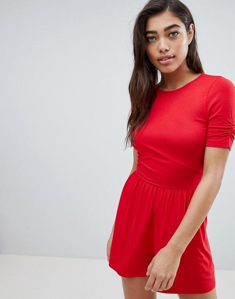 Asos Design - Tuta Corta Da Giorno In Jersey - Rosso