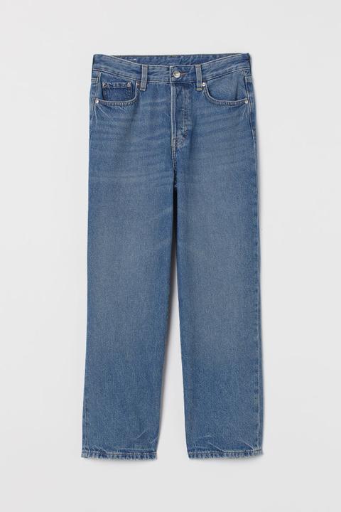 Straight High Ankle Jeans - Bleu