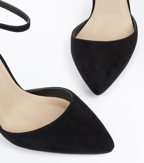 Black Suedette Ribbon Trim Pointed Heels New Look