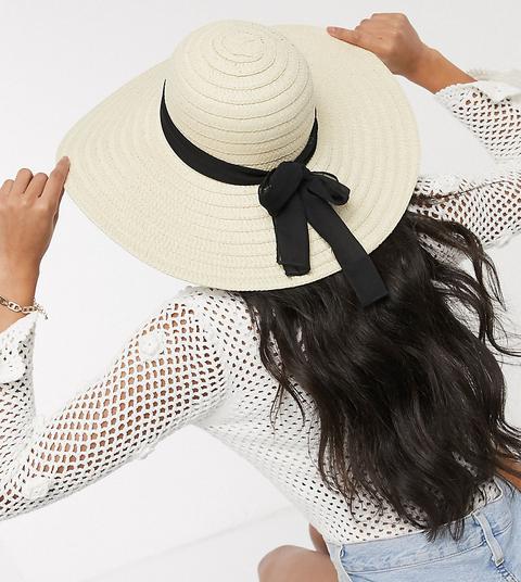 South Beach Exclusive Straw Wide Brim Hat With Black Band-beige