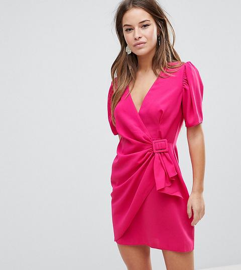 Asos Design Petite - Vestitino A Portafoglio Con Cintura - Rosa