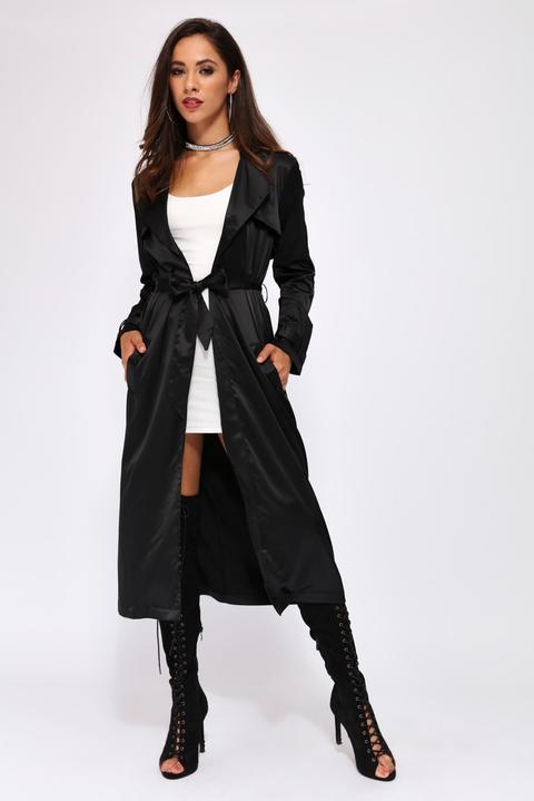 Black Silky Long Sleeve Duster Coat