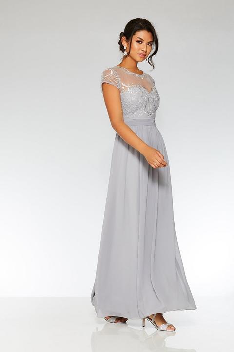 Grey chiffon cap cheap sleeve maxi dress