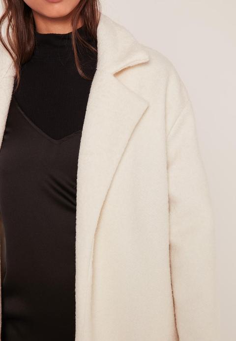 Textured Faux Wool Tailored Coat White