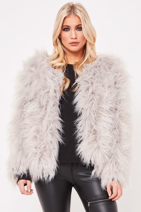 Faith Grey Shaggy Faux Fur Jacket