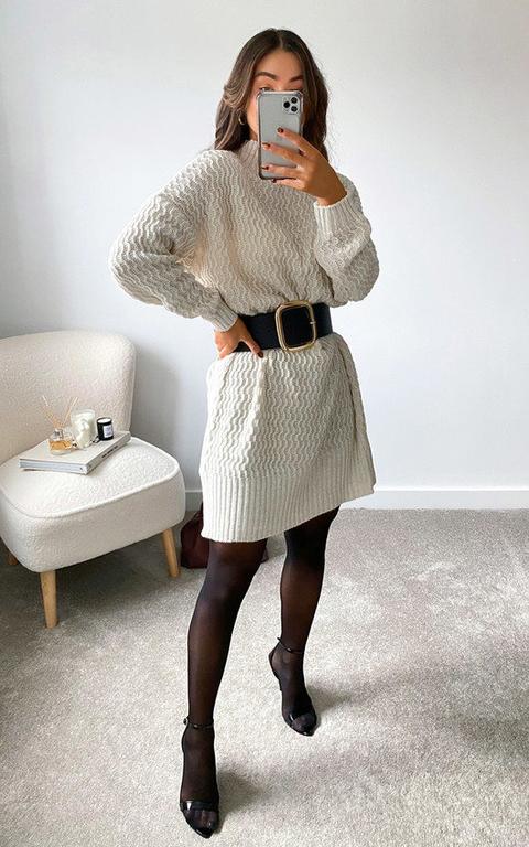 Kiki High Neck Jumper Dress In Beige