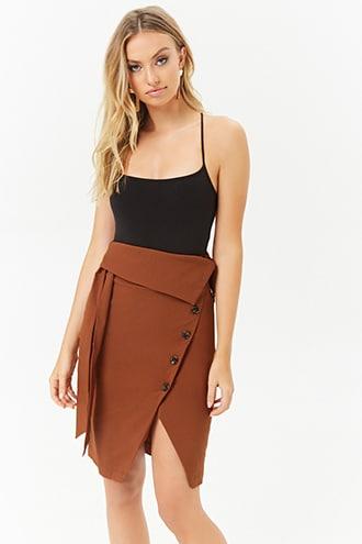 Forever 21 Foldover Button-front Skirt Rust