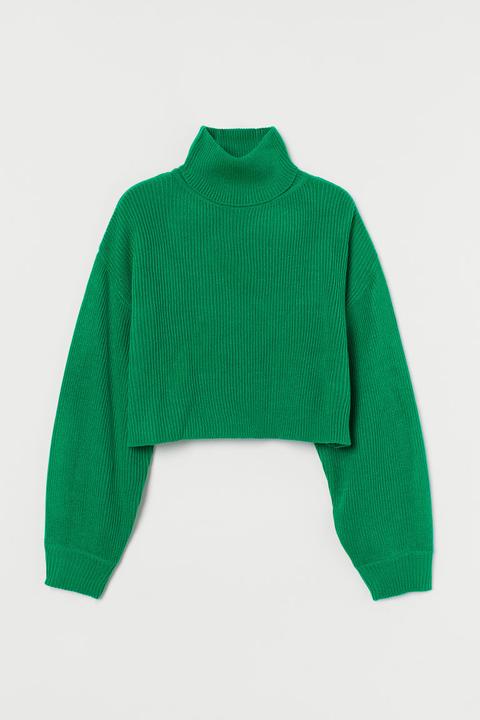 Cropped Polo-neck Jumper - Green