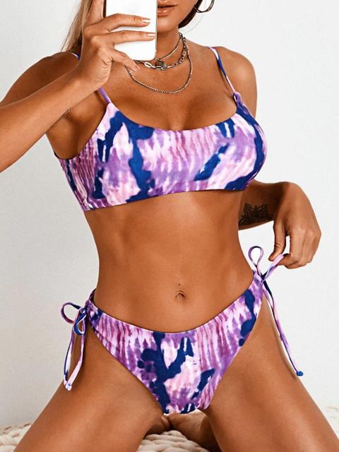 Zaful Bikini De Tie-dye Con Cordones Purple