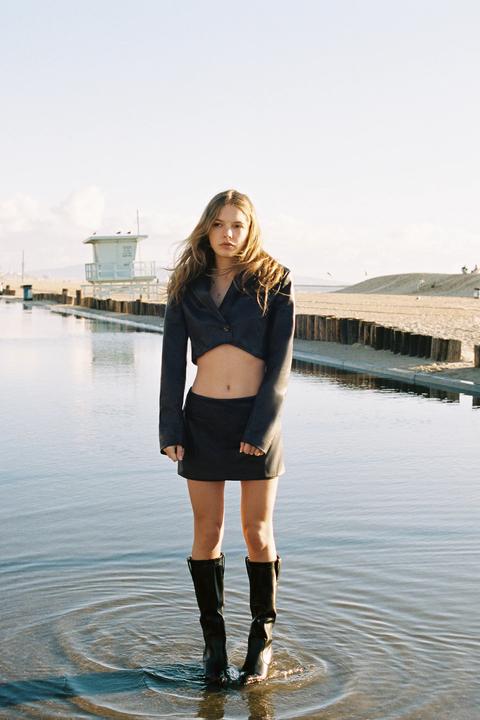Faux Leather Cropped Blazer