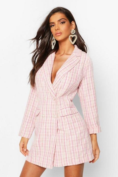 Womens Boucle Pearl Button Blazer Dress - Pink - 14, Pink