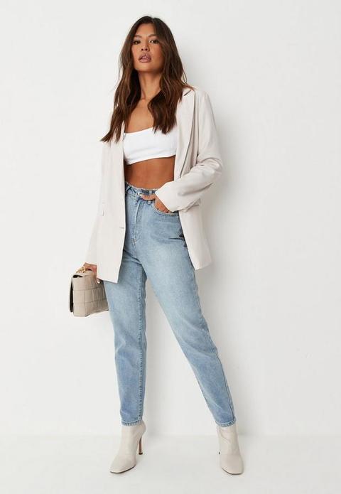 Light Blue High Waisted Clean Mom Jeans, Blue