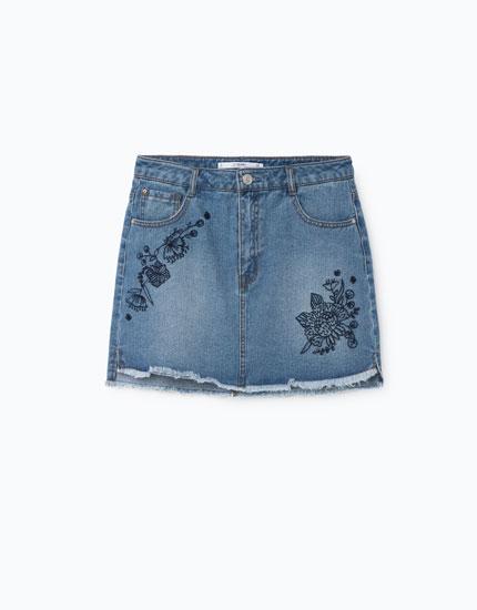 Mini Falda Denim Bordada