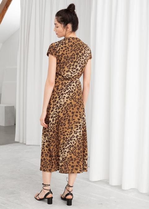 leopard midi wrap dress