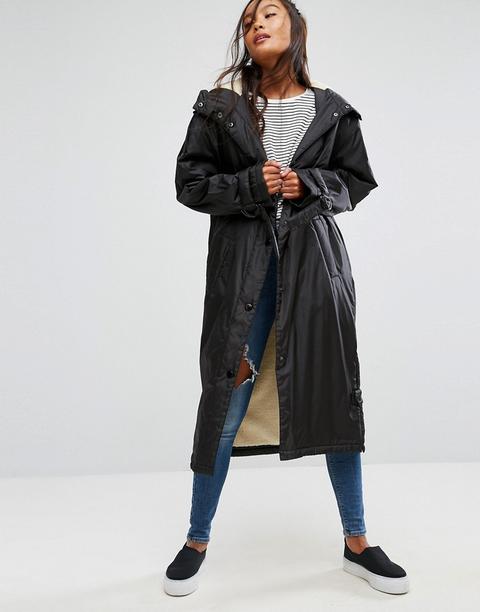 Asos Maxi Raincoat With Borg Lining