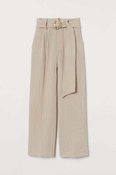 Pantalon Ample Avec Ceinture - Beige