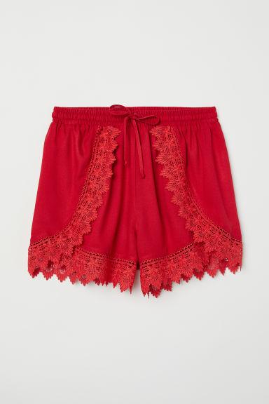 H & M - Pantalón Corto Con Encaje - Rojo