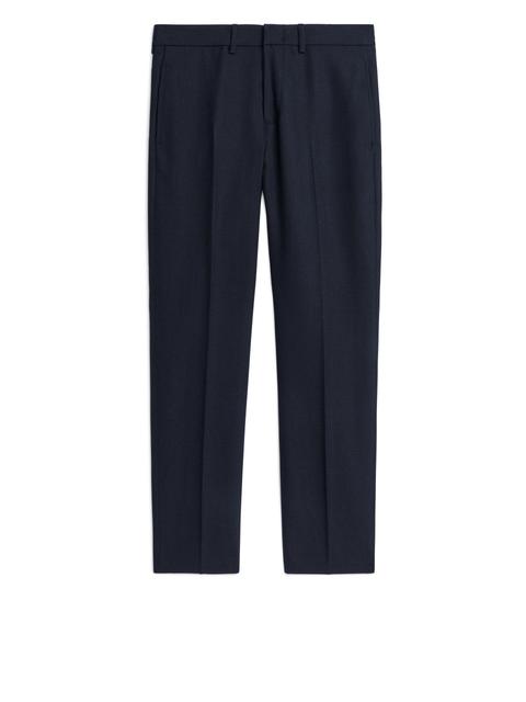 Washed Wool Officer Trousers, Regular - Blue