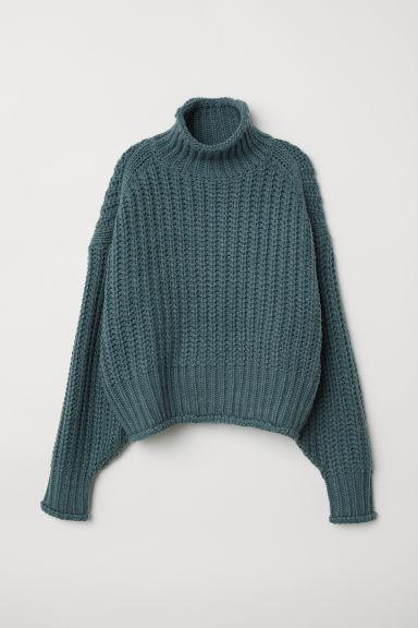 H & M - Pullover A Collo Alto A Coste - Turchese