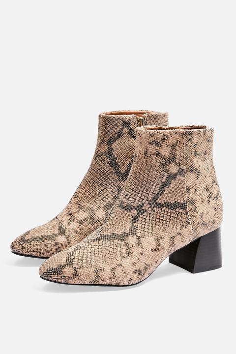 Womens Babe Snake Block Heeled Boots - Natural, Natural