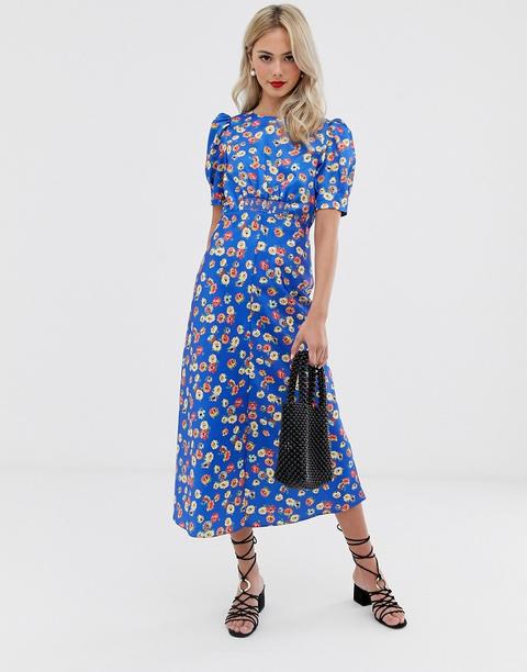 Asos Design Midi Tea Dress In Bright Floral Print-multi