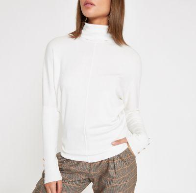 Cream Batwing Sleeve Roll Neck Top