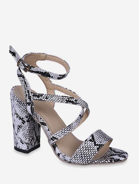 snakeskin chunky heels