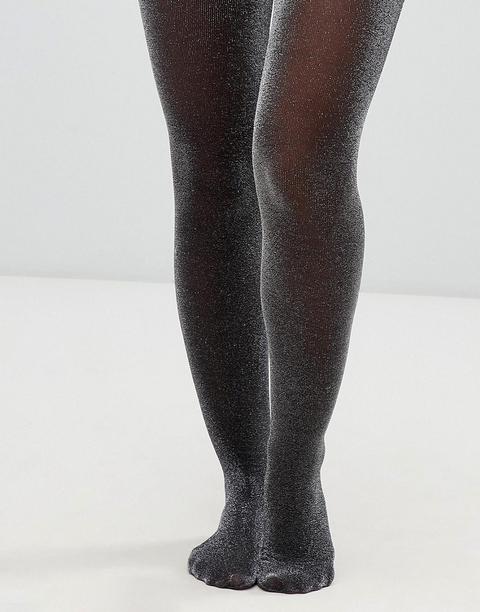 Monki Glitter Tights In Silver - Silver