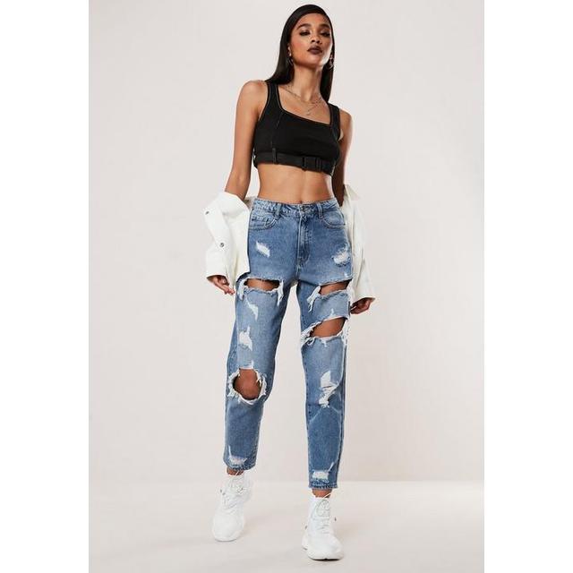 een experiment doen Nutteloos Haan Petite Blue Ripped Mom Jeans, Blue from Missguided on 21 Buttons