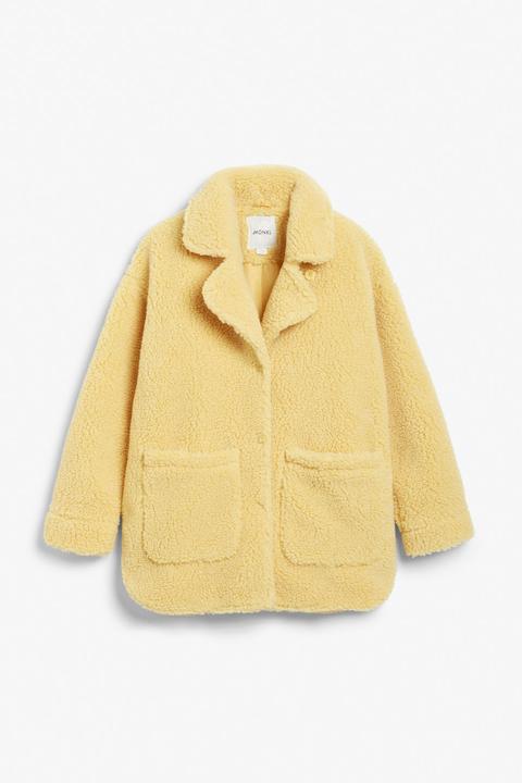 Oversized Faux Shearling Coat - Yellow