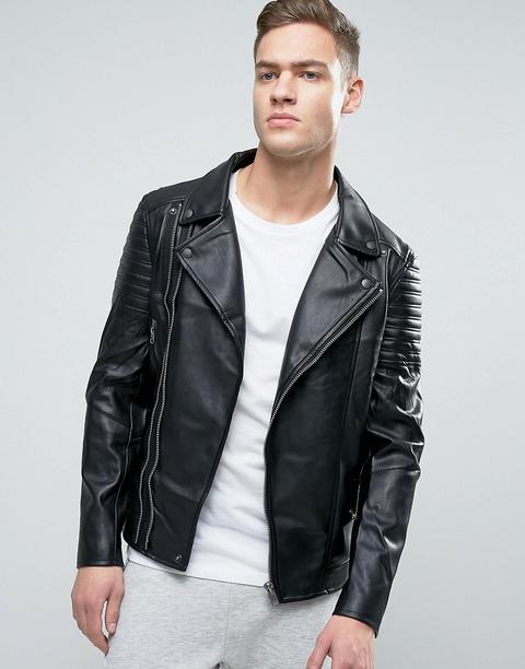 Chaqueta Biker De Cuero Sintético En Negro De Pull&bear