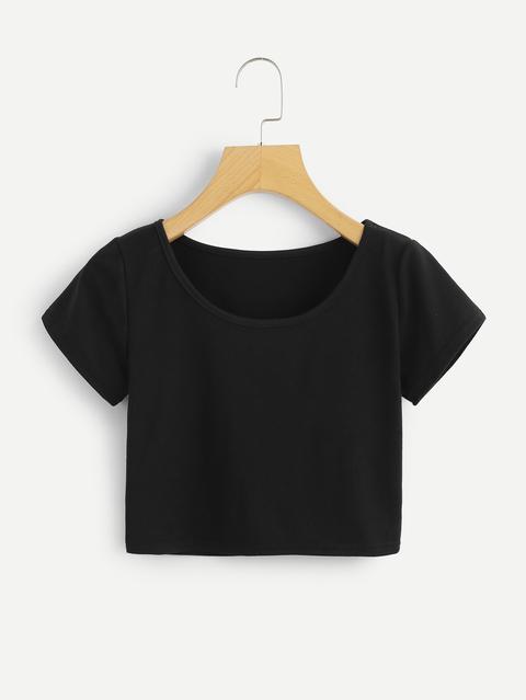 T-shirt Crop Basic Con Scollo Rotondo