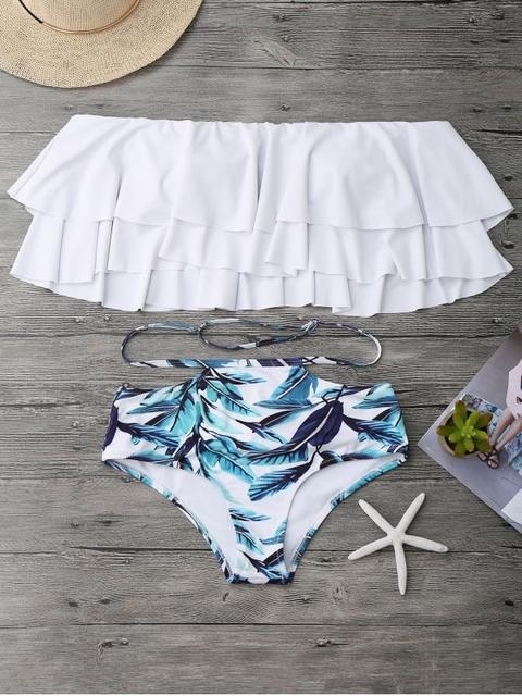 Traje De Bikini Fuera Del Hombro Con Volantes Estratificados White