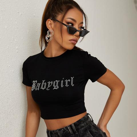 Rhinestone Letter Crop Tee