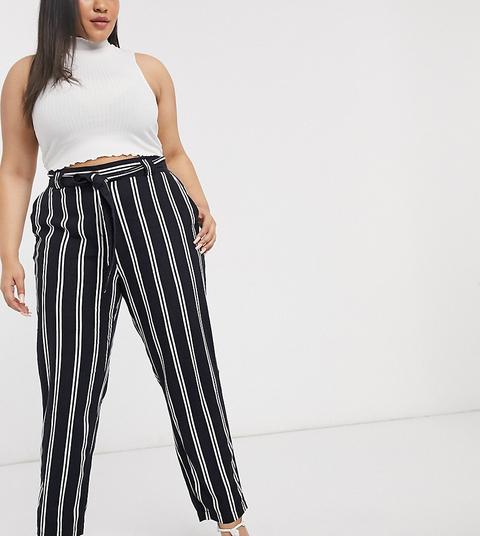 Pantalones Con Pernera Tapered Y Cinturilla Paperbag A Rayas Azul Marino De Simply Be