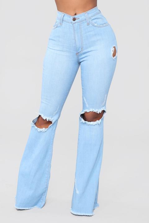 light blue flare jeans