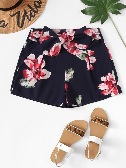 Shorts Con Fascia Intorno Alla Vita E Fiori