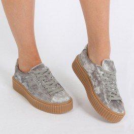 Yinka Creepers In Grey Crushed Velvet