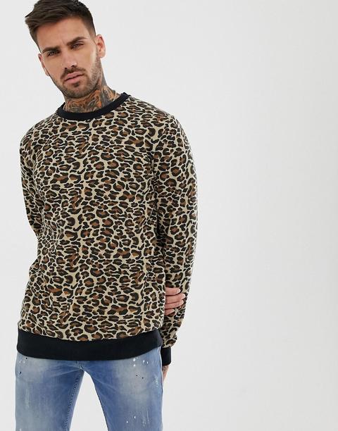 Pull&bear - Maglione Con Stampa Leopardata - Nero