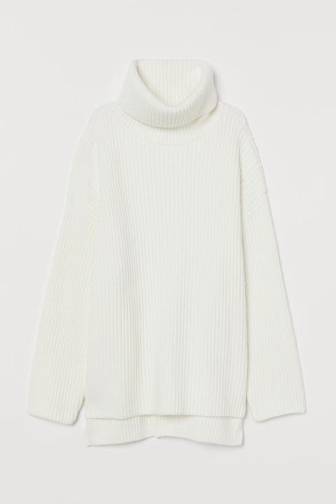 Rib-knit Polo-neck Jumper - White